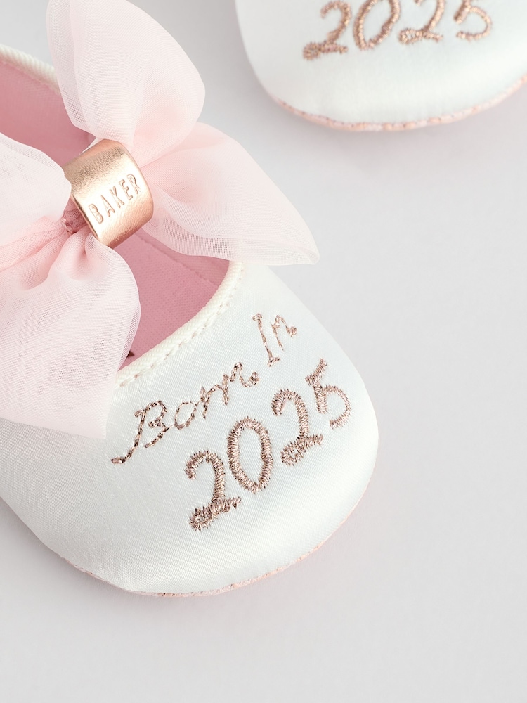 Baker by Ted Baker Baby Girls Born in 2025 Padded White/Pink Shoes With Bow - Image 2 of 6