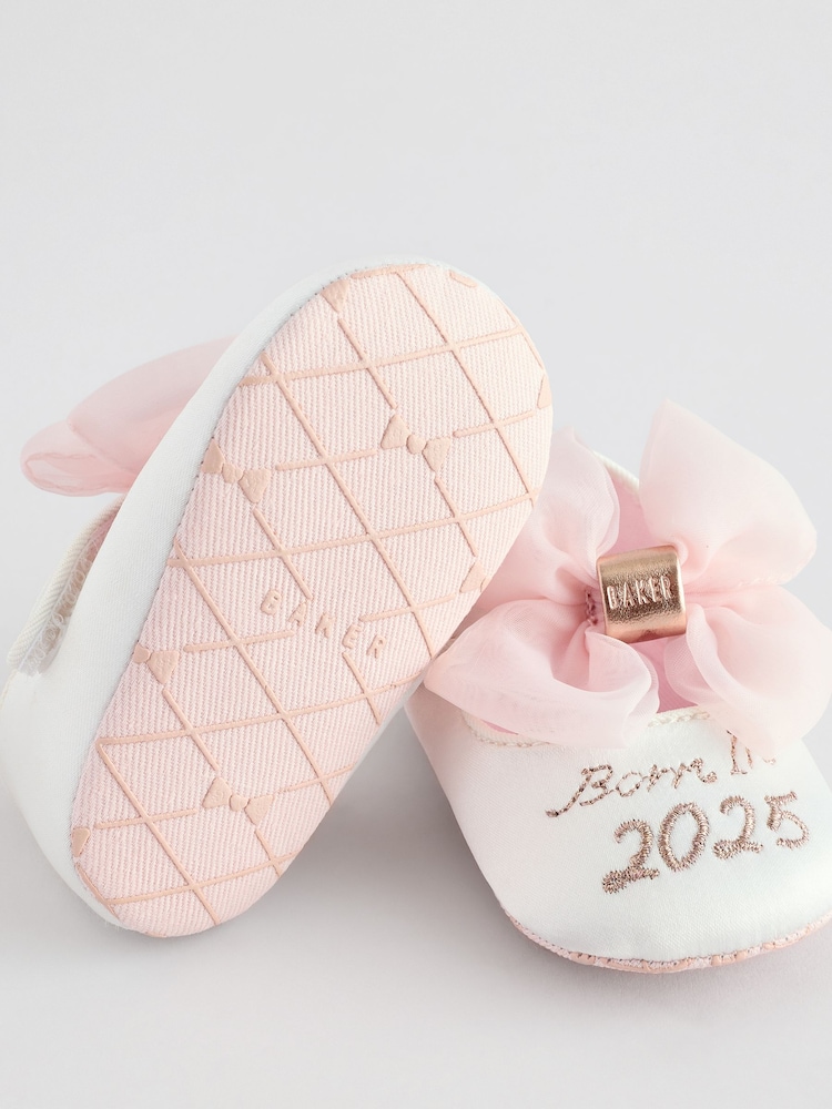 Baker by Ted Baker Baby Girls Born in 2025 Padded White/Pink Shoes With Bow - Image 6 of 6