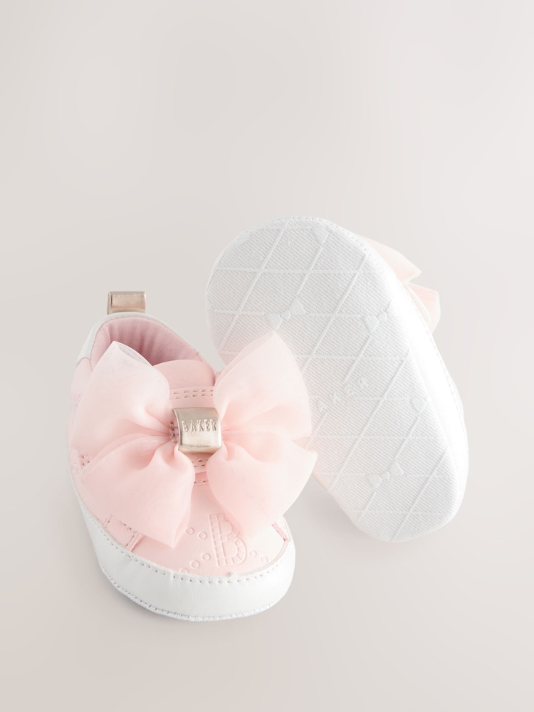 Baker by Ted Baker Baby Girls White and Pink Organza Bow Trainer Padders - Image 3 of 5