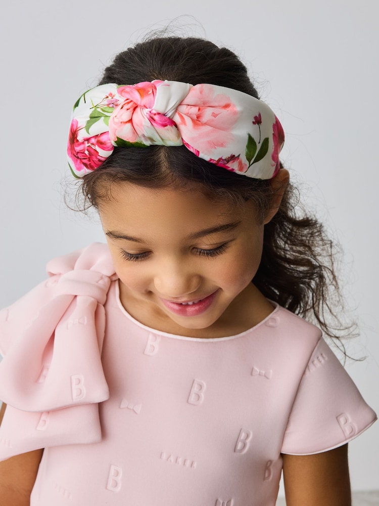Baker by Ted Baker Girls Pink/White Floral Knotted Headband - Image 5 of 5