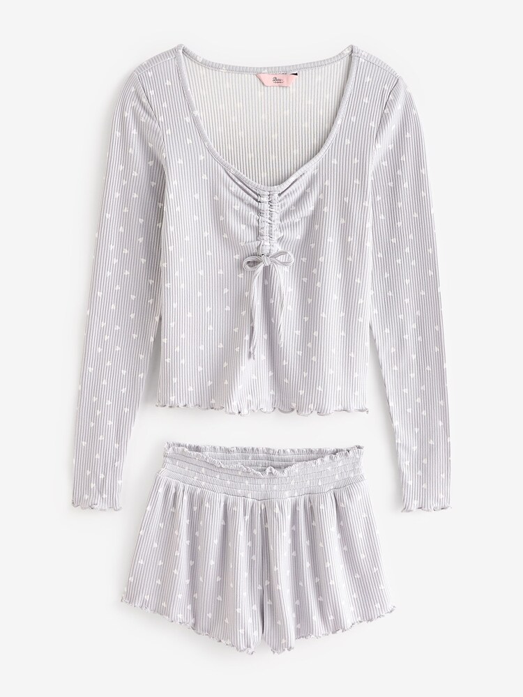 Boux Avenue Grey Heart Ruched Rib Pyjamas - Image 6 of 6 Boux Avenue Grey Heart Ruched Rib Pyjamas - Image 6 of 6