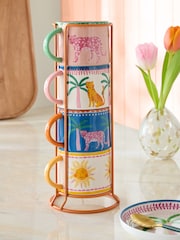 Set of 4 Multi Cassia Tropical Leopard Stacking Mugs - Image 1 of 5