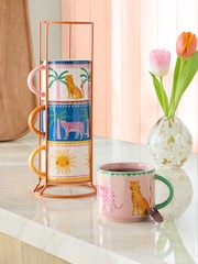 Set of 4 Multi Cassia Tropical Leopard Stacking Mugs - Image 2 of 5