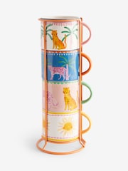 Set of 4 Multi Cassia Tropical Leopard Stacking Mugs - Image 4 of 5