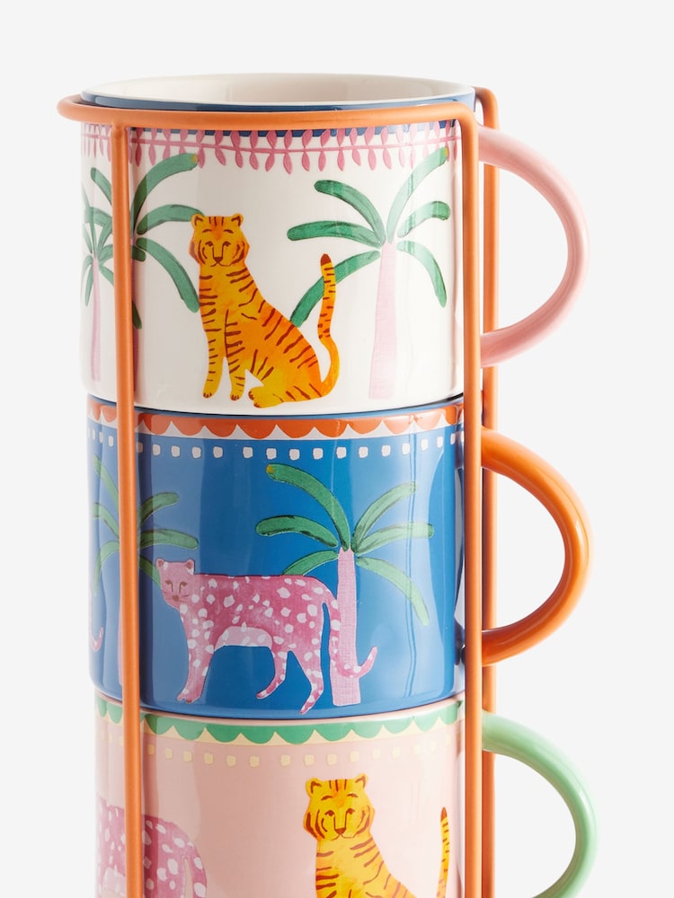 Set of 4 Multi Cassia Tropical Leopard Stacking Mugs - Image 5 of 5