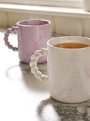 Set of 2 Multi Lilac and Cream Speckle Mugs - Image 2 of 3
