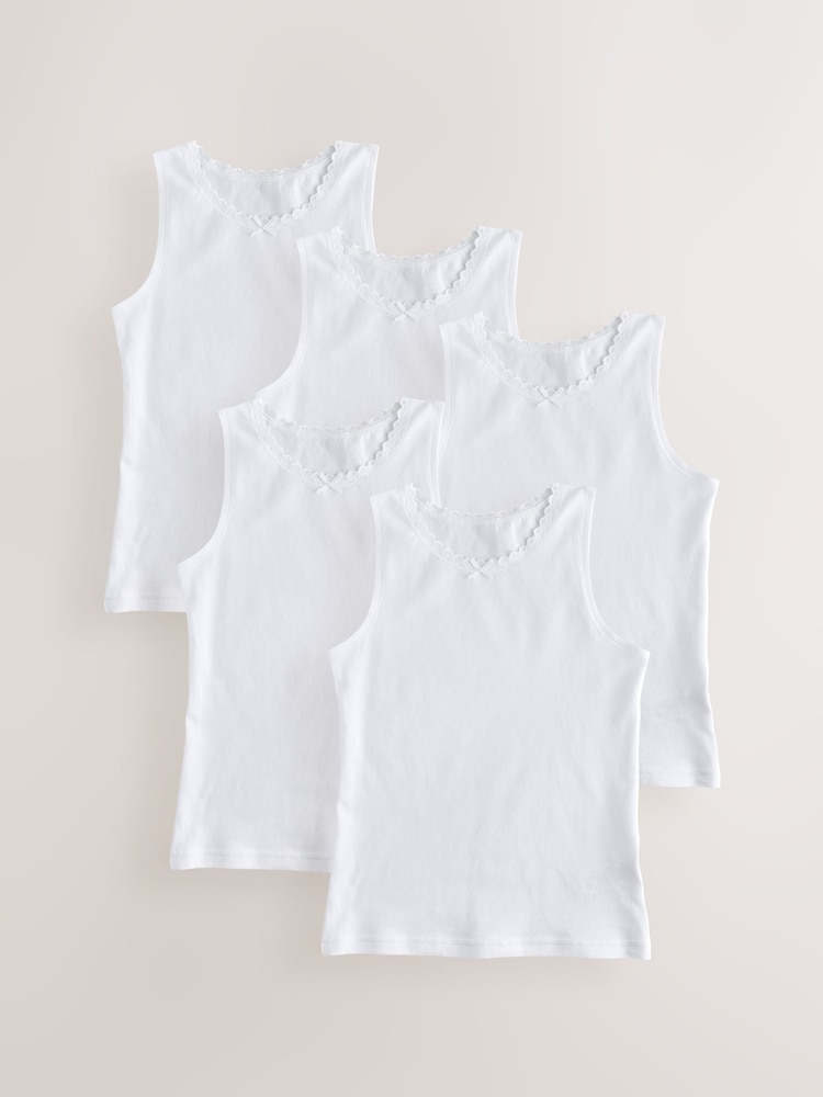 White 5 Pack Lace Trim Vest (1.5-16yrs) - Image 1 of 5