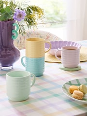 Set of 4 Multi Pastel Ribbed Stacking Mugs - Image 1 of 4