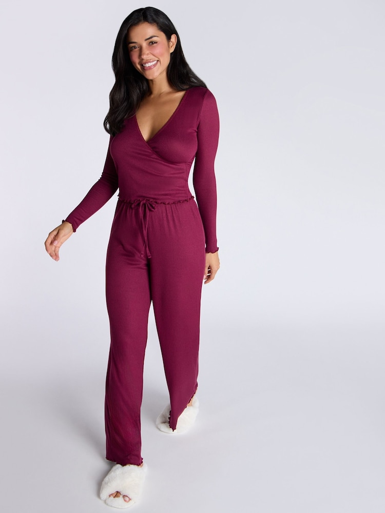 Boux Avenue Rib Wrap Pyjamas Top and Trousers - Image 1 of 5