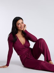 Boux Avenue Rib Wrap Pyjamas Top and Trousers - Image 4 of 5