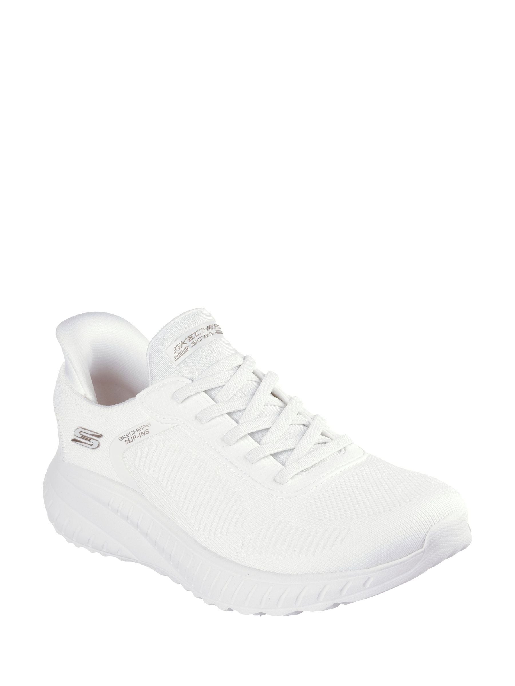 Buy Skechers Chalk White Slip In BOBS Sport Squad Chaos Trainers