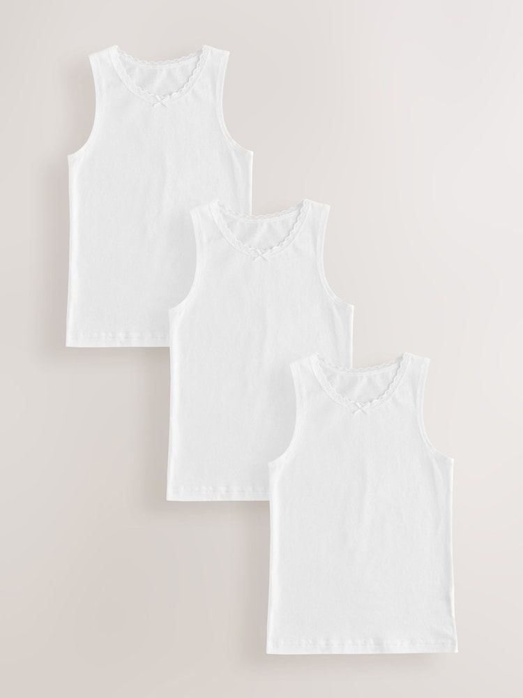 White 3 Pack Lace Trim Vest (1.5-16yrs) - Image 1 of 6