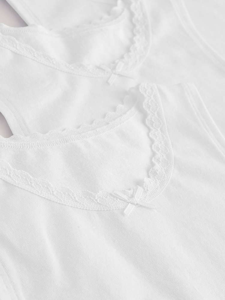 White 3 Pack Lace Trim Vest (1.5-16yrs) - Image 6 of 6
