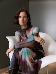 Whistles Natural Oil Paint Print Mesh Dress - Image 1 of 6