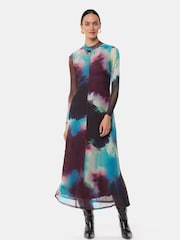 Whistles Natural Oil Paint Print Mesh Dress - Image 2 of 6