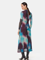 Whistles Natural Oil Paint Print Mesh Dress - Image 3 of 6