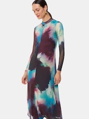 Whistles Natural Oil Paint Print Mesh Dress - Image 4 of 6