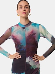 Whistles Natural Oil Paint Print Mesh Dress - Image 5 of 6