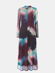 Whistles Natural Oil Paint Print Mesh Dress - Image 6 of 6