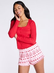 Boux Avenue Red Rib Christmas Bear Fairisle Pattern Long Sleeve Top And Shorts Set - Image 2 of 8