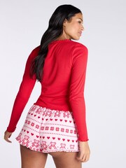 Boux Avenue Red Rib Christmas Bear Fairisle Pattern Long Sleeve Top And Shorts Set - Image 3 of 8