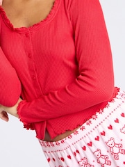 Boux Avenue Red Rib Christmas Bear Fairisle Pattern Long Sleeve Top And Shorts Set - Image 5 of 8