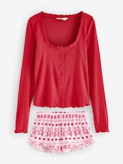 Boux Avenue Red Rib Christmas Bear Fairisle Pattern Long Sleeve Top And Shorts Set - Image 6 of 8