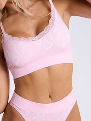 Boux Avenue Pink Heart Print Bralette & Thongs Set - Image 5 of 6