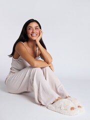 Boux Avenue Natural Stripe Rib Cami and Trousers Pyjama Set - Image 4 of 8