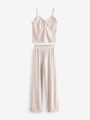 Boux Avenue Natural Stripe Rib Cami and Trousers Pyjama Set - Image 6 of 8