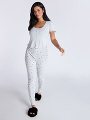 Boux Avenue Grey Pointelle Christmas Holly 100% Cotton T-Shirt and Leggings Pyjamas Set - Image 1 of 5