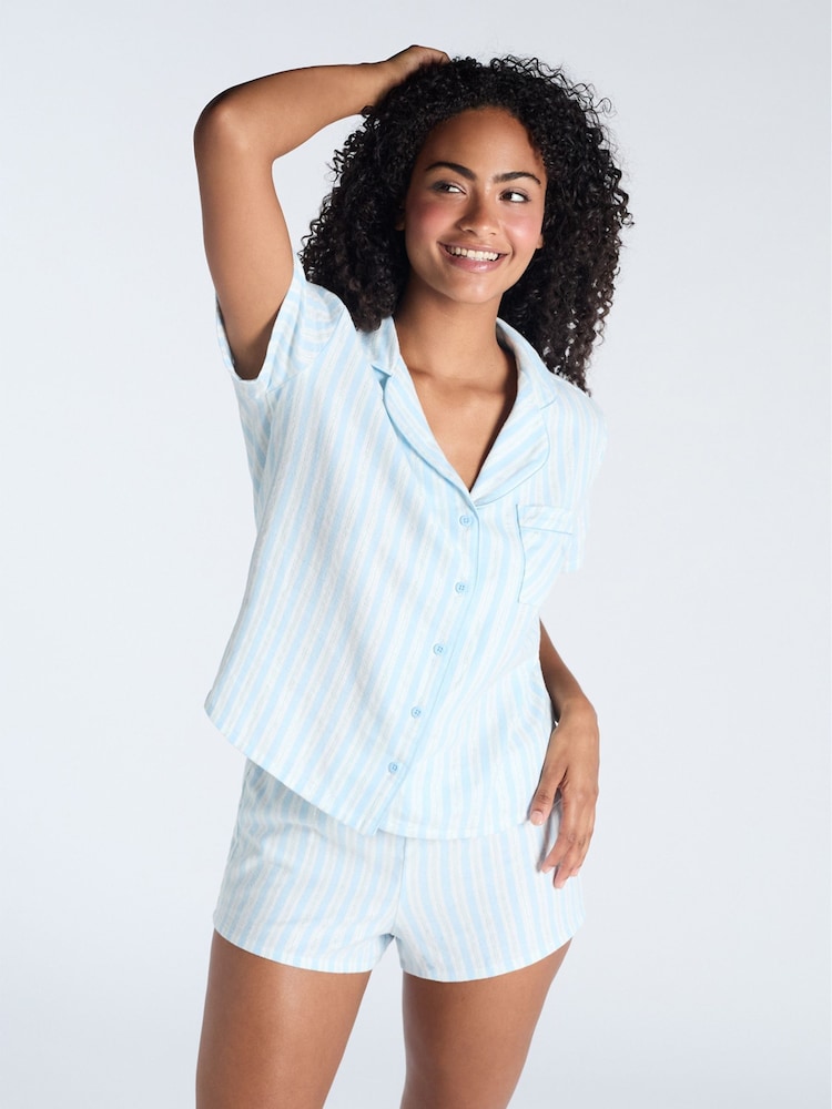 Boux Avenue Blue Stripe 100% Cotton Shorts Pyjamas - Image 2 of 7 Boux Avenue Blue Stripe 100% Cotton Shorts Pyjamas - Image 2 of 7