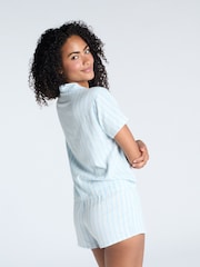 Boux Avenue Blue Stripe 100% Cotton Shorts  Pyjamas - Image 4 of 7