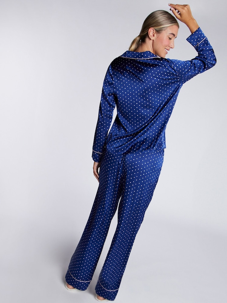 Boux Avenue Blue Luxe Satin Spot Pyjama Set - Image 2 of 5