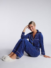 Boux Avenue Blue Luxe Satin Spot Pyjama Set - Image 3 of 5