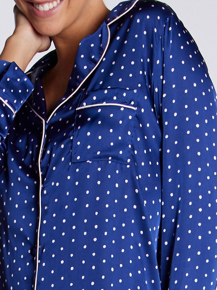Boux Avenue Blue Luxe Satin Spot Pyjama Set - Image 5 of 5