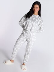 Boux Avenue Grey Christmas Polar Bear Velour Lounge Pyjamas Set - Image 1 of 5