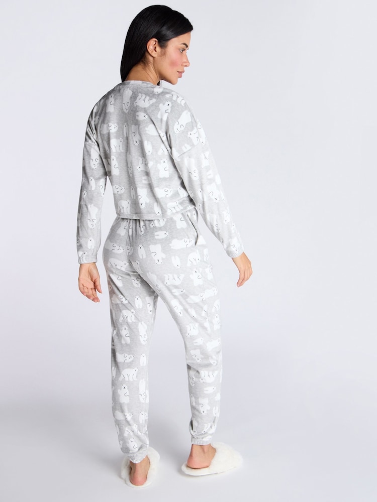 Boux Avenue Grey Christmas Polar Bear Velour Lounge Pyjamas Set - Image 2 of 5