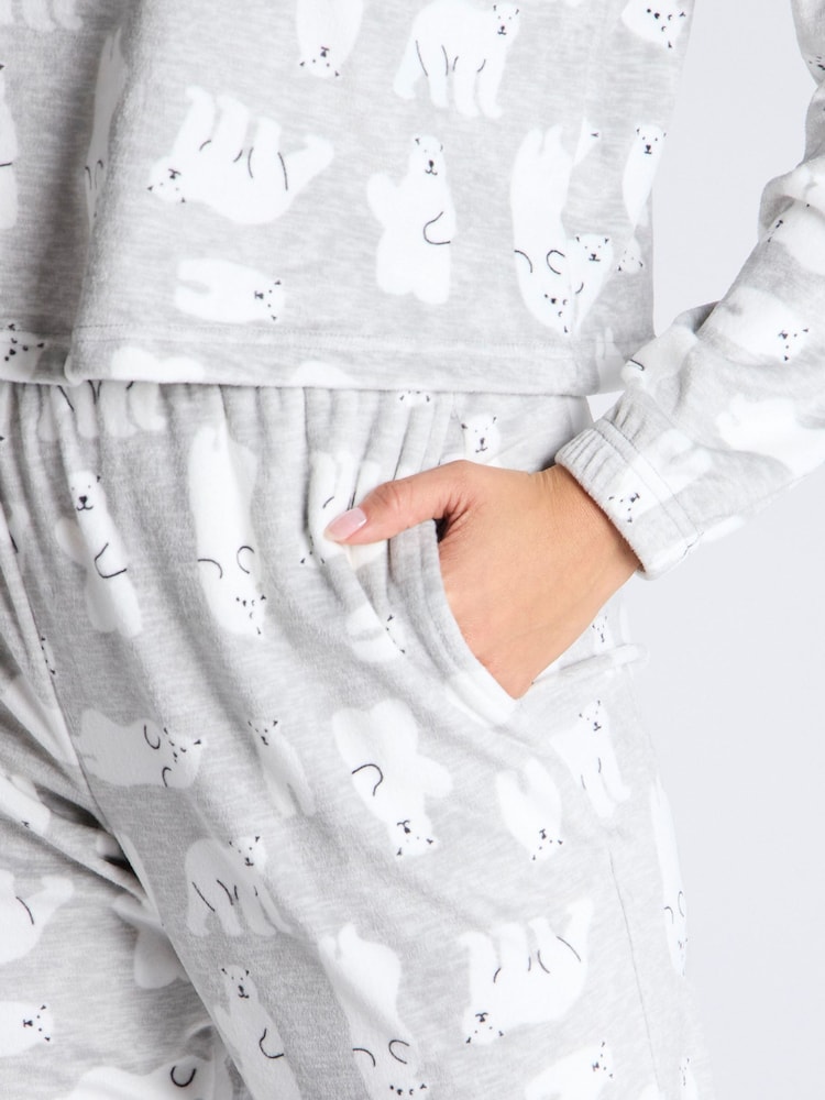 Boux Avenue Grey Christmas Polar Bear Velour Lounge Pyjamas Set - Image 5 of 5