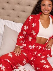 Boux Avenue Red Teddy Bear Fleece Pyjamas in a Bag - Image 1 of 6