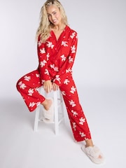 Boux Avenue Red Teddy Bear Fleece Pyjamas in a Bag - Image 2 of 6