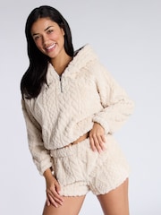 Boux Avenue Cable Nude Cosy Hoodie & Shorts Set - Image 2 of 6