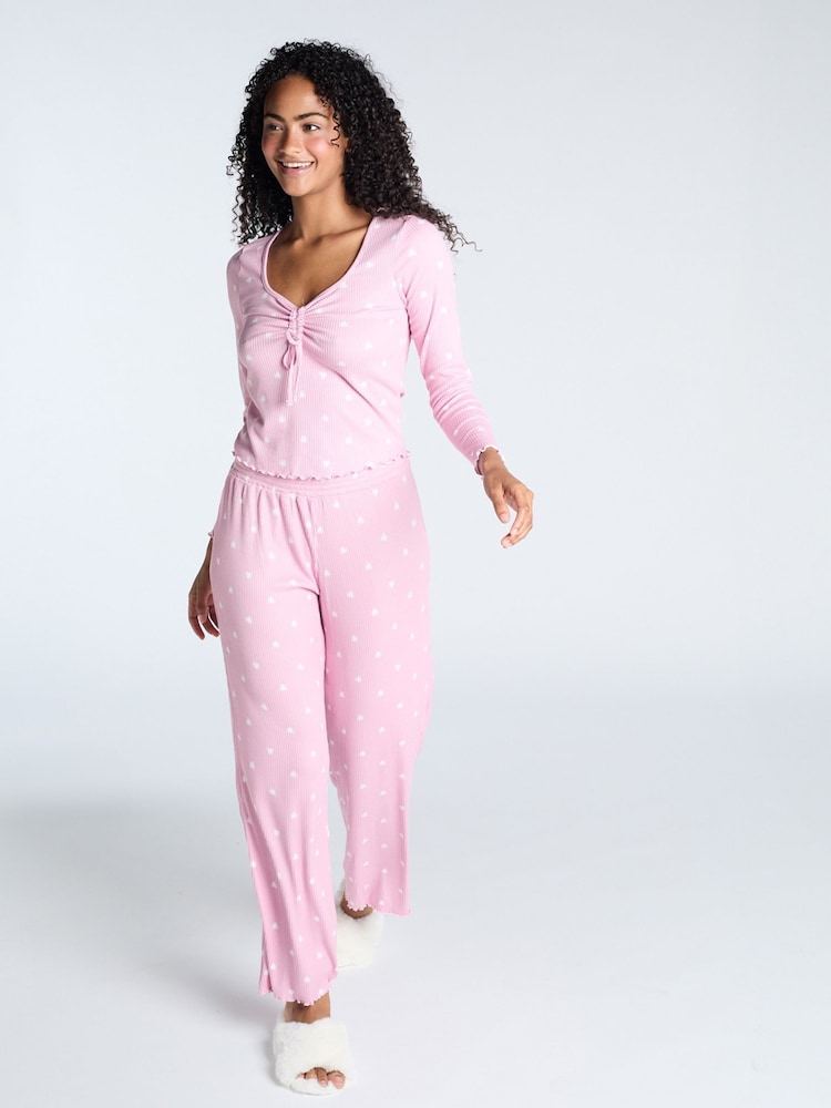 Boux Avenue Rib Heart Ruched Long Sleeve Pyjama Set - Image 1 of 5 Boux Avenue Rib Heart Ruched Long Sleeve Pyjama Set - Image 1 of 5