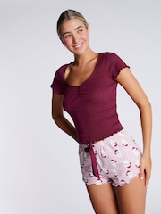 Boux Avenue Pointelle Christmas Santa 100% Cotton T-Shirt & Shorts Set - Image 1 of 5