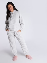 Boux Avenue Cosy Grey Cable Hoodie and Joggers Lounge Set - Image 1 of 6