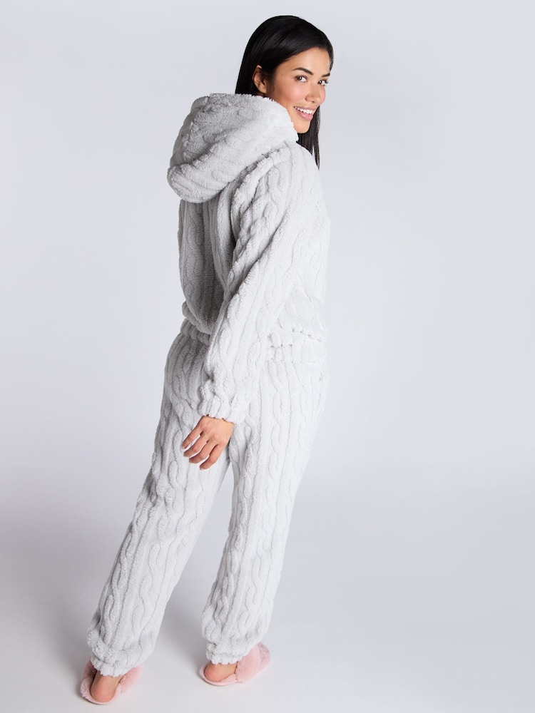Boux Avenue Cosy Grey Cable Hoodie and Joggers Lounge Set - Image 2 of 6