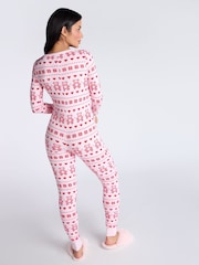 Boux Avenue Pink Rib Christmas Bear Fairisle Pattern Long Sleeve All-In-One - Image 3 of 5