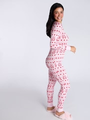 Boux Avenue Pink Rib Christmas Bear Fairisle Pattern Long Sleeve All-In-One - Image 4 of 5