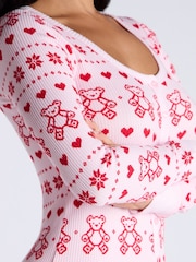 Boux Avenue Pink Rib Christmas Bear Fairisle Pattern Long Sleeve All-In-One - Image 5 of 5