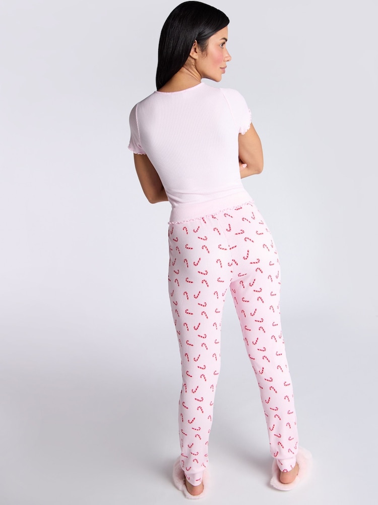 Boux Avenue Rib Christmas Candy Cane T-Shirt and Pyjamas Set - Image 2 of 5